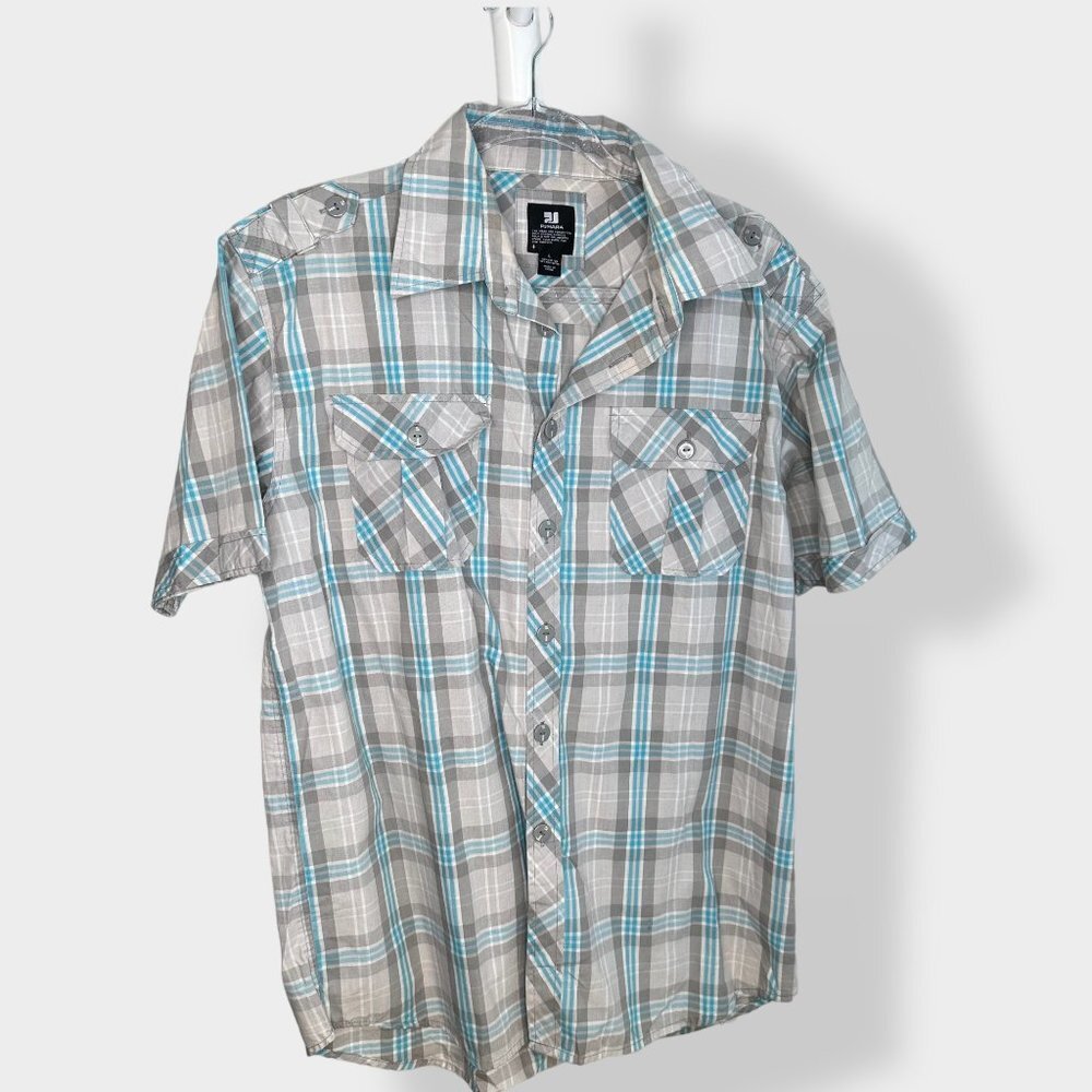 PJ Mark Men's Plaid Button Up Short Sleeve‎ Shirt L